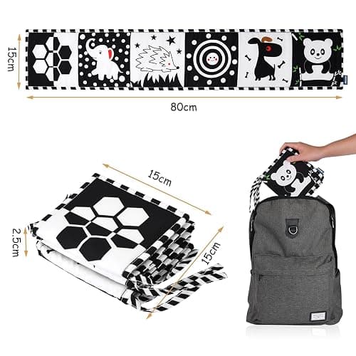 Vicloon Black & White Stoff-Buch,Bilderbuch aus Stoff,Schwarz Weiß Doppelseitig Baby Stoffbuch,Baby Spielzeug 0 6 Monate,Wahrnehmungs-Lernspielzeug,Geschenke für Babys -Tierstil thumbnail 2