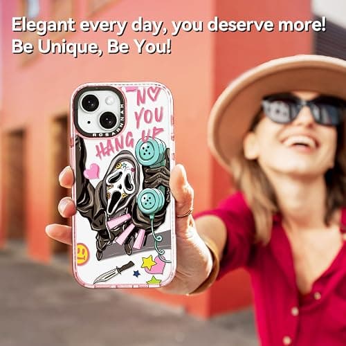 Rosarnnah Compatible for iPhone 15 Case Cute - Durable Shockproof 6.6 ft Drop Impact Phone Case - Funny Skeleton Design for iPhone 15 6.1" Glitter Pink thumbnail 6