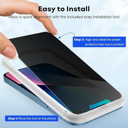 JETech Privacy Screen Protector for iPhone 13, 2+2 Pack | Anti-Spy Tempered Glass, with Camera Lens Protector, Easy Installation Tool thumbnail 4