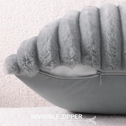 Pallene Faux Fur Plush Throw Pillow Covers 18x18 Set of 2, Luxury Soft Fluffy Striped Decorative Pillow Covers for Sofa, Couch, Living Room, Grey thumbnail 3