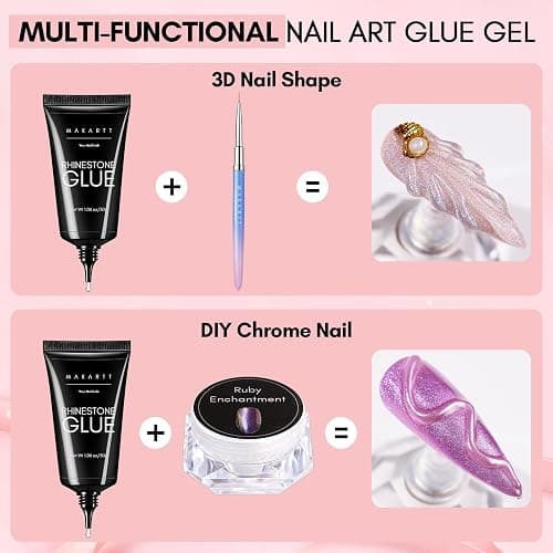 Makartt Nail Rhinestone Glue for Nails- 60ML Super Strong Gel Glue for Rhinestones, 3D Art Charm Decorations Bling Gem Bow Jewels Crystals Beads Diamonds Pearls, Beauty Gift, UV Lamp Need thumbnail 4