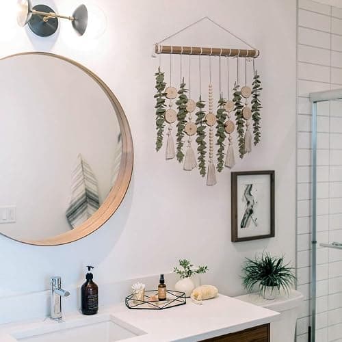 GIAUMA Artificial Eucalyptus Wall Hanging Decor Fake Plant Greenery Leaves Chip Strands Beads Garland on 16.5 inch Stick Boho Rustic Farmhouse Nature Bathroom Bedroom Living Room Decorations thumbnail 2