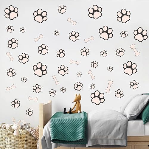 Glow in The Dark Dog Paw Print Wall Decals - Removable Vinyl Bone Stickers for Pup Room Decor - Animal Footprint Decals for Kids Boys Girls Bedroom Nursery - Blue thumbnail 7