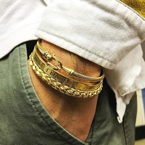 WFYOU 3PCS Stainless Steel Bracelets for Men Gold Roman Numeral Bangle Bracelet Twisted Cable Bracelet Adjustable Cuff Bracelet Mens Luxury Jewelry Bracelets Gifts thumbnail 9