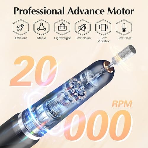 JIASHENG USB Electric Nail Drill, Portable File for Acrylic Gel Nails, Professional Manicure and Pedicure Kit With Drill Bits for Home and Salon Use, Black thumbnail 3