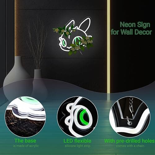 KAQRI Dragon Neon Sign, LED Light for Wall Decor, Fantasy Bedroom Decor for Kids & Gamers, 13" x 12.4", Dimmable USB Powered, White Green(plants not included) thumbnail 6