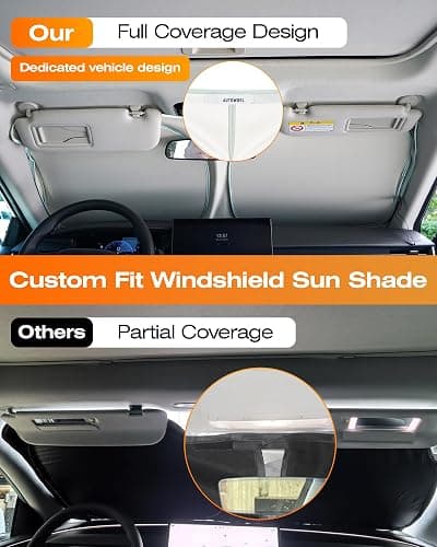 Windshield Sun Shade for Car, Cooling Car Windshield Shade, 99% UV Protection & Heat Insulation, Green & Beige Sunshade with Storage Bag, V-Cut Mirror Opening for Cars SUVs Trucks Vans,Medium 64"*32" thumbnail 4