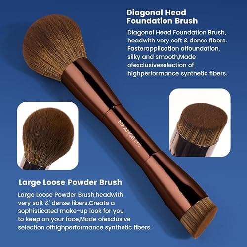 MAANGE 20 PCS Makeup Brush Set with Bag, Double-ended Kabuki Brush Foundation Contour Brush for Liquid Powder Concealer Eye Shadows Cream Cosmetics Blending Blush Face Makeup Tools (Brown) thumbnail 6