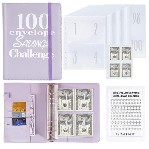 NICOOTH 100 Envelopes Money Saving Binder A5 Savings Challenge Book Easy and Fun Way to Save $5,050 - Image 1