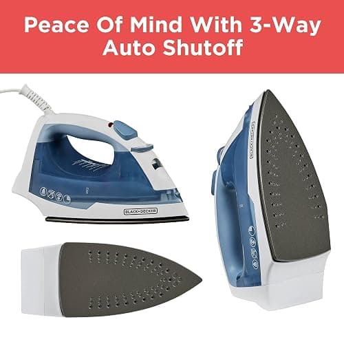 BLACK+DECKER Easy Steam Compact Iron for Clothes, Automatic Shutoff, Nonstick Plate, Light Weight, 1200 Watts thumbnail 8