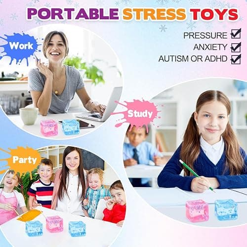 Chridark Ice Cube Fidget Toy for All Ages: 2 Pack Sensory Squishy Fidget Toys, Square Stress Balls, Classroom Prizes, Anxiety Relief Stress Cube Gift for Kids Teens Adults thumbnail 6