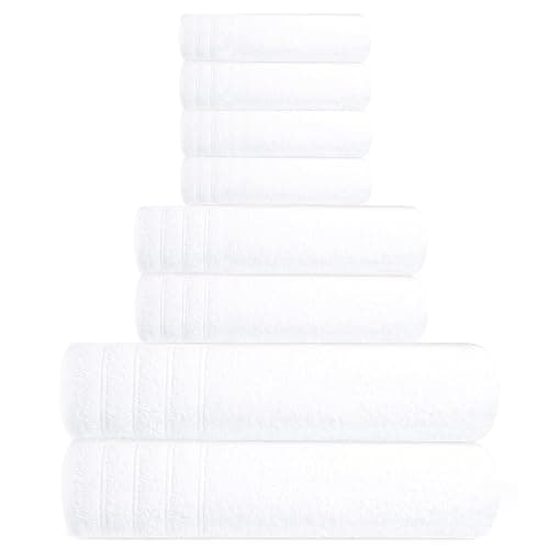 Tens Towels Pack of 8 Towels Set, 2 Extra Large Bath, 2 Hand, 4 Washcloths, 100% Cotton, Lighter Weight, Quicker to Dry, Super Absorbent, Perfect for Bathroom, White thumbnail 6