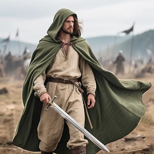L'VOW Medieval Hooded Cloak Linen Renaissance Cape with Hood - Halloween Hobbit Cosplay Witch Wizard LARP thumbnail 8