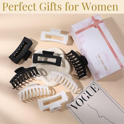 LuSeren 8 Pack White and Black Hair Clips for Women 4.3 Inch Large Hair Claw Clips for Women Thin Thick Curly Hair, Big Matte Banana Clips,Strong Hold jaw clips thumbnail 8