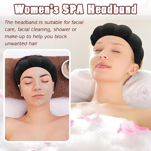 Zkptops Spa Headband for Washing Face Wristband Sponge Makeup Skincare Headband Terry Cloth Bubble Soft Get Ready Hairband for Women Girl Puffy Padded Headwear Non Slip Thick Hair Accessory(Black) thumbnail 3