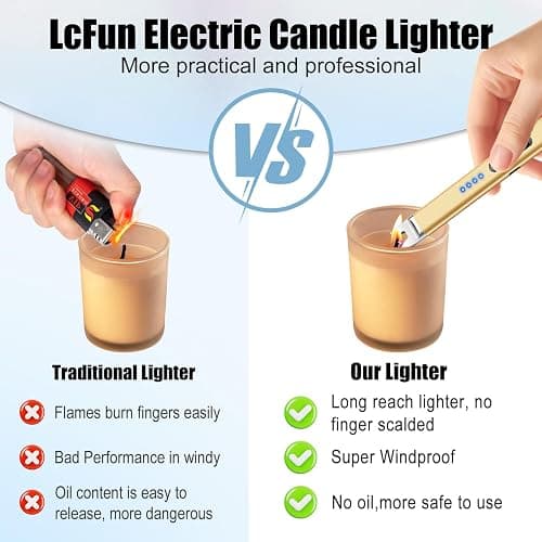 LcFun 2 Pack Candle Lighter USB Rechargeable Electric Plasma Arc Lighters with Safety Lock, Windproof Flameless Long Lighters Matches for Candle, Grill, BBQ, Camping, Gas Stoves (Black, Gold) thumbnail 7