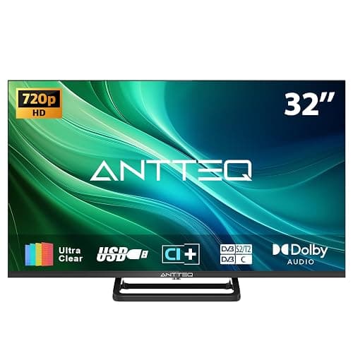 Antteq 32 Inch TV, Central Stand Design TV 720P Freeview HD Dolby Audio DVB T2/S2 LED Television, HDMI USB Media Player Monitor PS5 Xbox, Standard Nonsmart TV Small Screen for Bedroom Kitchen Black thumbnail 2