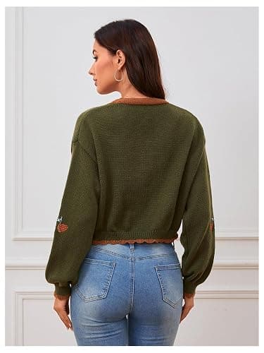 BEAUDRM Women's Floral Cropped Cardigan Cottagecore Boho Cardigans Embroidered Open Front Western Sweaters Fall Outwear thumbnail 2