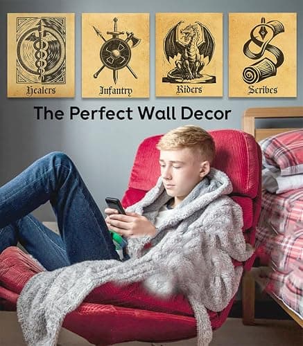War College Four Quadrants 8x10 Set of 4 Unframed Poster - Medieval Fiction Wall Art - Healers, Infantry, Riders, Scribes, Vintage Fantasy Role-Playing Game Decor, Sword and Shield, Dragon & Caduceus thumbnail 2
