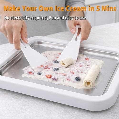 Rolled Ice Cream Maker Kit, At-Home Ice Cream Roll Tray with 2 Scrapers, Manual DIY Frozen Dessert Tool for Homemade Ice Cream, Yogurt and Sorbet (White) thumbnail 6