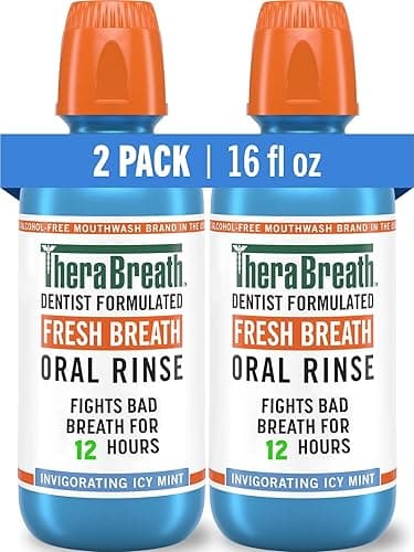 TheraBreath Fresh Breath Mouthwash, Icy Mint Flavor, Alcohol-Free, 16 Fl Oz (Pack of 2) - Image 1