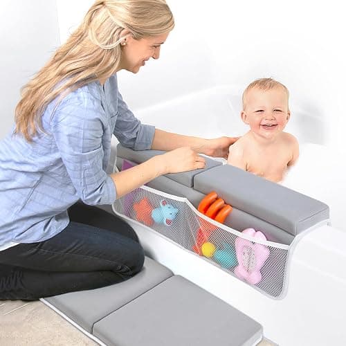 beiens Bath Kneeler and Elbow Rest Pad Set - 1.5'' Comfortable Baby Bath Kneeler Pads, Thick Quick Dry Kneeling Pad Support for Knee& Arm, Large Bathtub Mat with Toy Organizer for Happy Baby Bath Time thumbnail 2