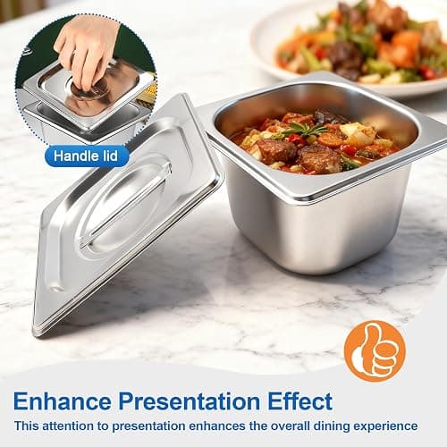 Philbinden 4 Pack Stainless Steel Hotel Pans 1/6 Size 4 Inch Deep With Lids, 0.7 mm Thick 304 Stainless Steel Hotel Pans for Ffor Home, Party, Hotel, Buffet Commercial Kitchen Use thumbnail 5