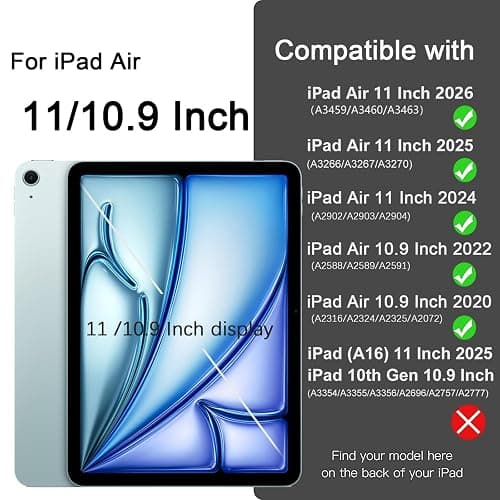 Akkerds for iPad Air 11 Inch Case M4/M3/M2, Air 5th/4th Gen 10.9, WineRed | With Pencil Holder, for iPad Air Case 2026/2025/2024/2022/2020, Soft TPU Back, Slim Trifold Stand Cover, Auto Sleep/Wake thumbnail 2