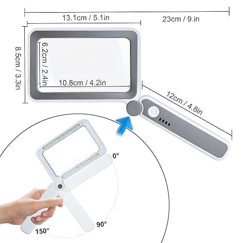 Rechargeable LED Magnifying Glass for Reading Books, Bible & Small Print, 4X Optical-Grade Rectangular Lens with 3 Adjustable Brightness Levels, USB-C Foldable Magnifier Gift for Seniors, Low Vision thumbnail 2