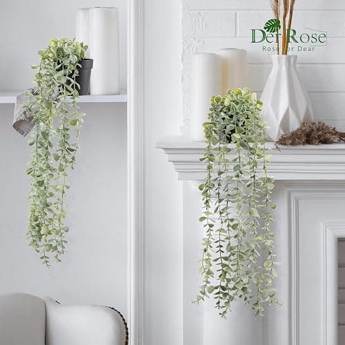 Der Rose Künstliche Pflanzen zum Aufhängen, künstliche Eukalyptus-Pflanzen für Boho, Badezimmer, Zuhause, Wandregal, Bücherregal, Dekoration, Innenbereich, 3 Stück thumbnail 2