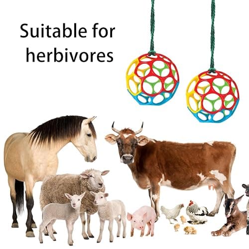 Besimple 2 Pack Horse Treat Ball Hay Feeder Toy, Goat Feeder Ball Hanging Feeding Toy for Horse Goat Sheep Relieve Stress (Colorful) thumbnail 7