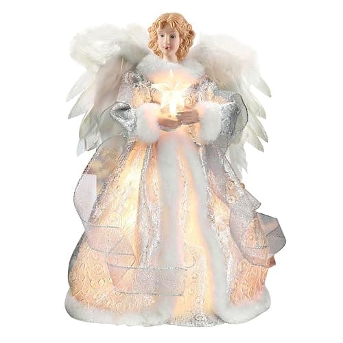 Bigking Angel Christmas Tree Topper, 12 Inches Tall, White Feather Wings and Led Lights. Christmas Tree Angel Ornament, for Home, Holiday Parties, Weddings, Christmas Celebrations. thumbnail 7