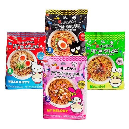 Hello Kitty x A-Sha Healthy Ramen Noodle Variety Pack (4 Flavors, 20 Count), Vegan, Air-Dried, 11g of Plant-Based Protein - Image 1