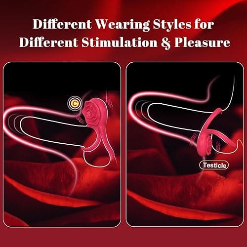 Vibrating Cock Ring with Rose Clitoral Stimulator, Pleasure Penis Ring Vibrator Couples Adult Sex Toys for Men Women, 7 Vibrations Male Couple Sex Toy - Rose thumbnail 7
