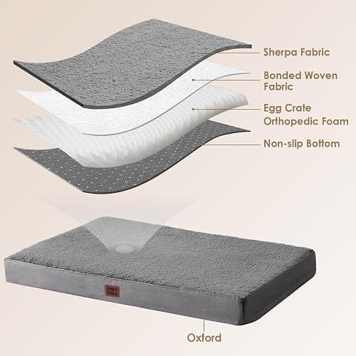 EHEYCIGA Orthopedic Dog Bed Large with Washable Cover, 91x69x9cm, Grey | Soft Fabric, Durable Oxford Fabric Lining, Supportive Foam Egg Trays, Non-slip Bottom, Removable Cover, For Crate Mat thumbnail 4