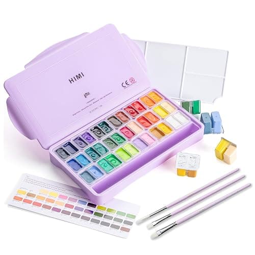 HIMI Twin Cup Jelly Gouache Paint Set with 3 Paint Brushes, 36 Colors 12g, Jelly Cup Design, Non Toxic Paint for Canvas and Paper, Art Supplies for Professionals (Purple Case) - Image 1