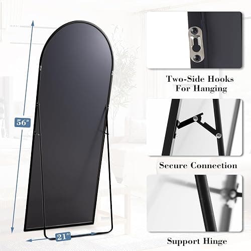 DUMOS Arched Full Length Mirror, 56"x21" Full Body Floor Standing Mirror with Aluminum Frame and Shatter Proorf Nano Glass, Modern Wall Hanging Leaning for Living Room, Home Decor, Black thumbnail 2
