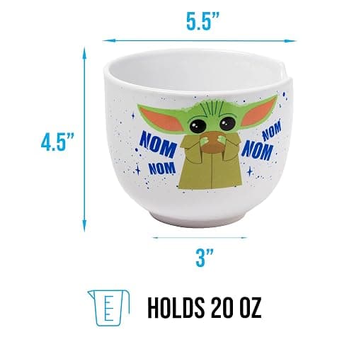 Silver Buffalo Star Wars Mandalorian Baby Yoda Grogu Nom Nom Ceramic Ramen Noodle Rice Bowl with Chopsticks, Microwave Safe, 20 Ounces thumbnail 3