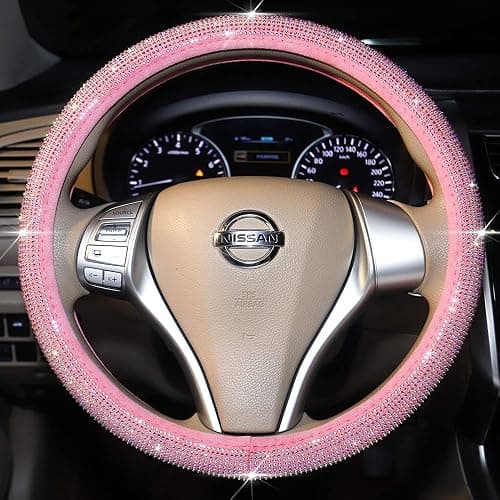 Car Sparkly Rhinestone Steering Wheel Cover Pink for Women Girls Cute Bling Colorful Diamonds Anti-Slip Wheel Protector, Small Size 14 inch -14 1/4 inches 14.5'' thumbnail 4