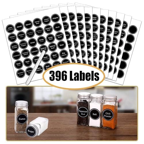 SWOMMOLY Spice Rack Organizer with 32 Glass Spice Jars, 396 Spice Labels, Chalk Marker and Funnel Complete Set, for Cabinet, Countertop, Cupboard or Wall Mount, Black thumbnail 4