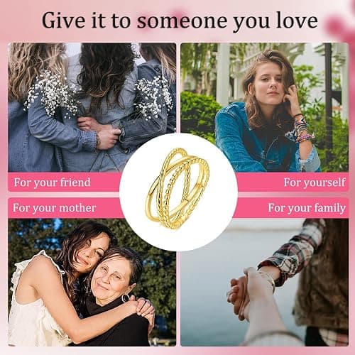 NARMO 925 Sterling Silver Rings for Women Entwined Line Cubic Zirconia Gold Plated Band Statement Rings Size 6-9 thumbnail 6