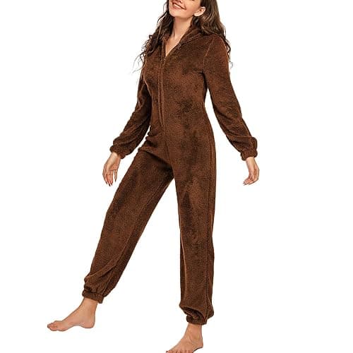 YILEEGOO Women Fleece Onesies Zip Up One Piece Hooded Pajamas Cozy Sleepwear Pyjamas Autumn Winter Warm Loungewear Jumpsuit thumbnail 5