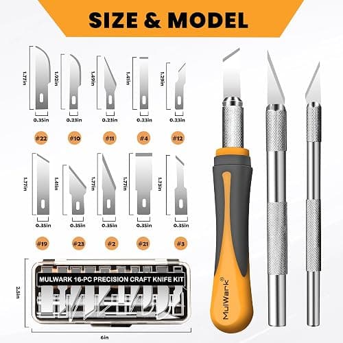 MulWark Exacto Knife Set | Craft Knife Kit | 16pc Precision Craft Hobby Kit with Razor Sharp Knives for Wood, Crafting, Leather, Scrapbooking & Modeling thumbnail 4