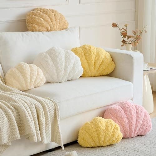 Ddliury Shell Pillow, Seashell Throw Pillow Room Decor for Couch Bed, Shell Pillows Soft Plush Pillow, Sea Shell Decorative Beach Cushion Pillows (White, 14 X 11 Inches) thumbnail 4