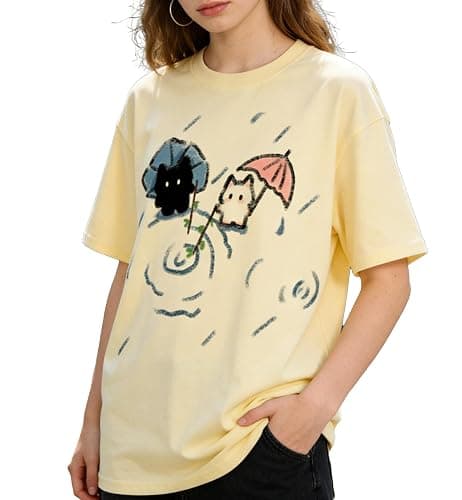 Womens Y2K Kawaii Cat Print T-Shirt Casual Oversize Cutecore Harajuku Tops Summer Short Sleeves Round Neck T-Shirts - Image 1