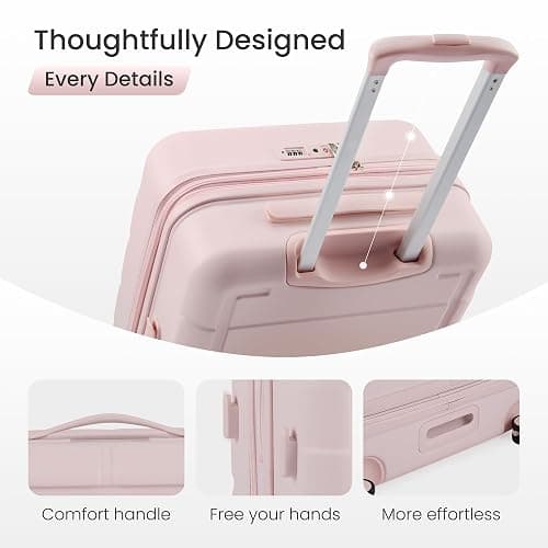SHOWKOO Upgrade Luggage Sets 3pcs 100% PC Durable Expandable Luggage Suitcase with TSA Lock Double Wheels Pink thumbnail 5