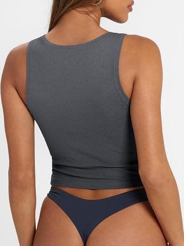 Trendy Queen Women's Summer Square Neck Tank Tops Workout Cropped Ribbed Summer Camisole Sleeveless Clothes 2025 thumbnail 5