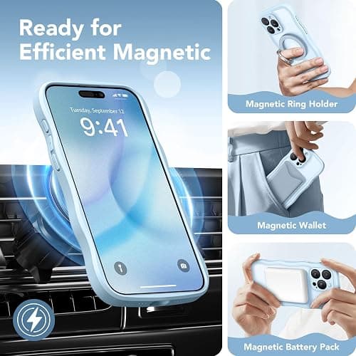 CAPRARO Cute for iPhone 14 Pro Case, Compatible with MagSafe, [Curly Wave Edge] [Full Camera Protection] [14 FT Drop Protection] Magnetic Phone Case for 14 Pro 6.1 Inch, Light Blue thumbnail 3