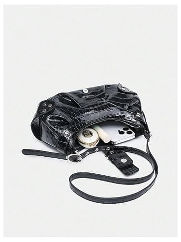 Verdusa Women's Pleated Hobo Shoulder Bags Metallic PU Leather Clutch Handbag - One Size - Glow Black thumbnail 3