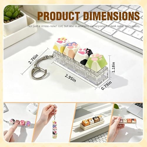 Cute Cat Keyboard Fidget Toy,Crisp Sound,Stress Relief Fidget Clicker Keychain,Creative Keycap Button, for Adults at Work, Travel, Home – Anxiety Relief & Focus Boost (Cat) thumbnail 2